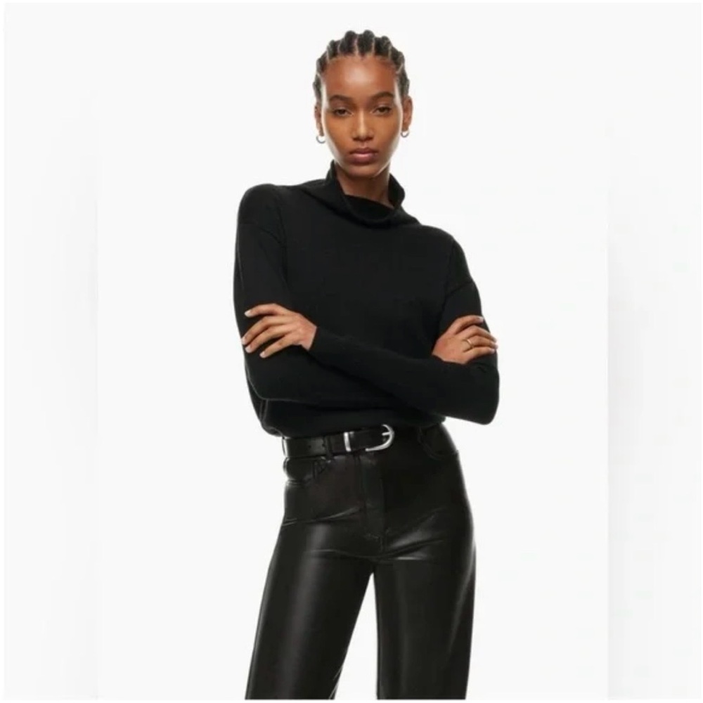 Wilfred Aritzia Cyprie Black Merino Wool Roll Neck Mock Neck Black Sweater